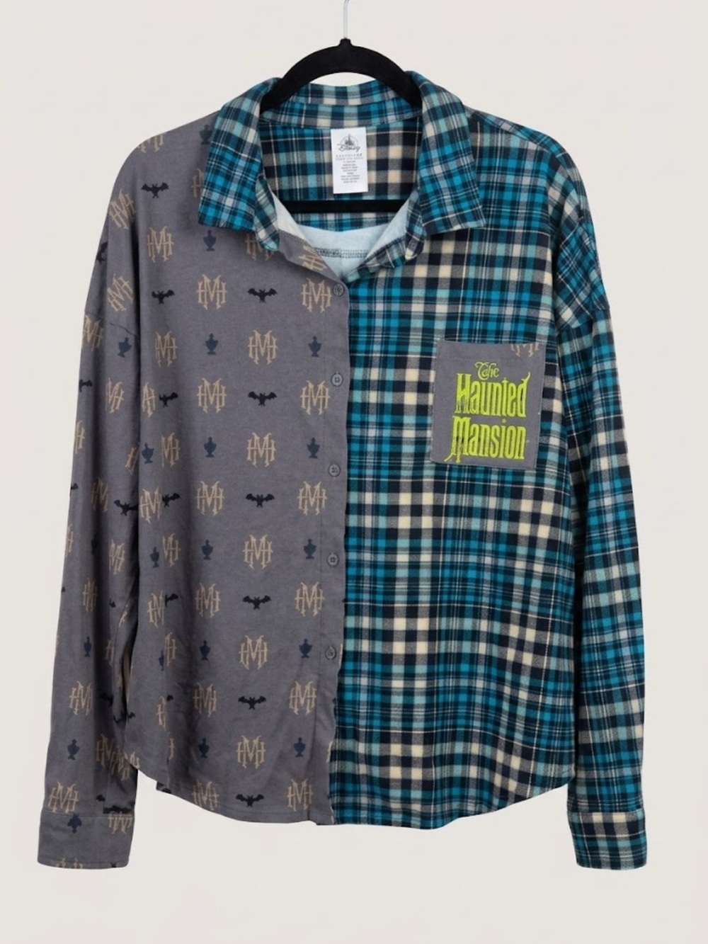 Disney Parks The Haunted Mansion Split Flannel Button Up Shirt Size XL Like New